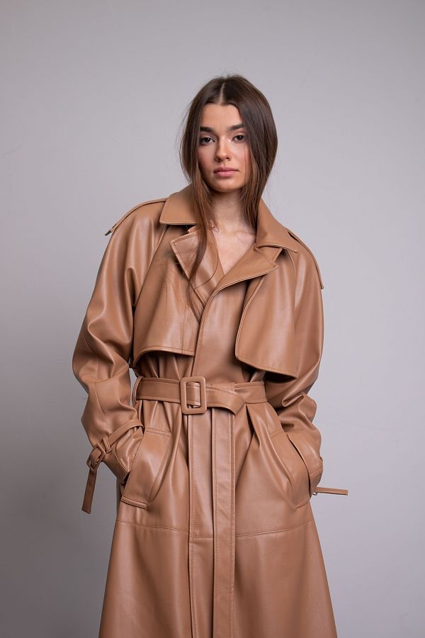 Тренч з екошкіри на замші карамельний С0321/6 #RU# Тренч из экокожи  на замше карамельный С0321/6 № 2