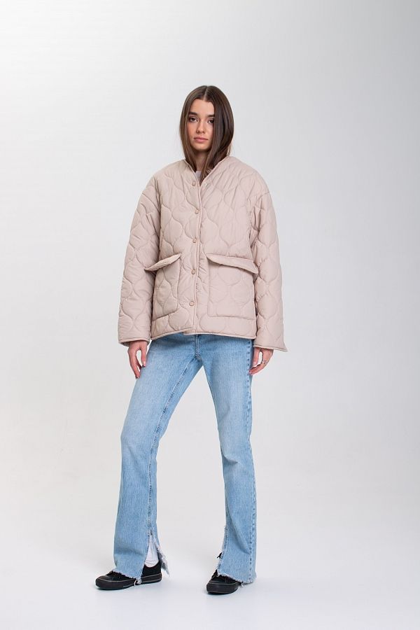 Куртка на кнопках з кишенями візерунок хвилька бежева К0423/5 #RU# Куртка на кнопках с карманами узор волна беж К0423/5 № 3