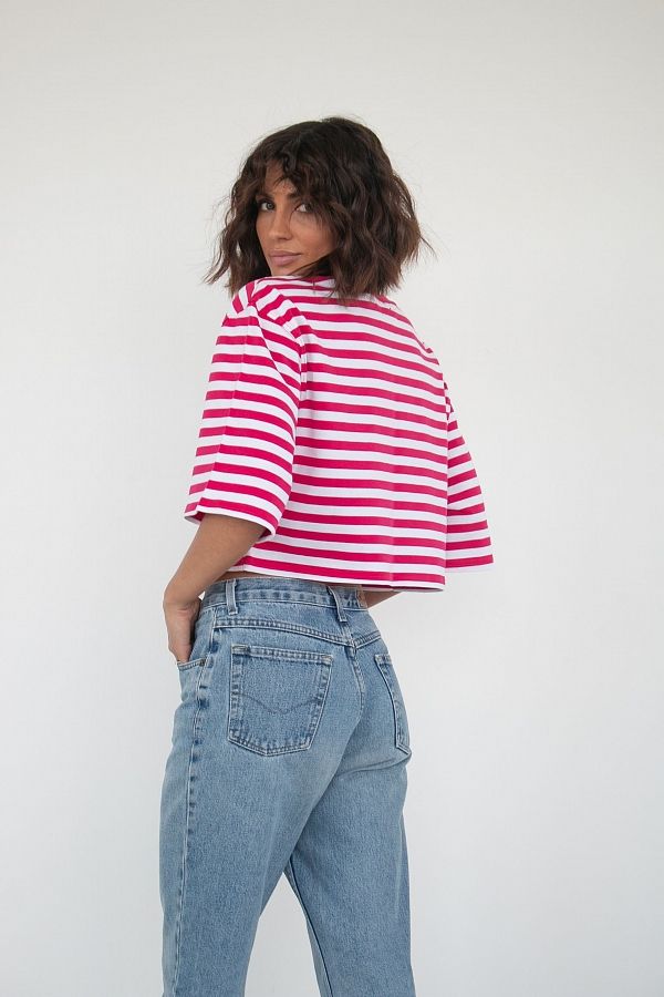 Футболка вкорочена у смужку рожева TR30282/1 #RU# Футболка укороченная в полоску розовая TR30282/1 № 1