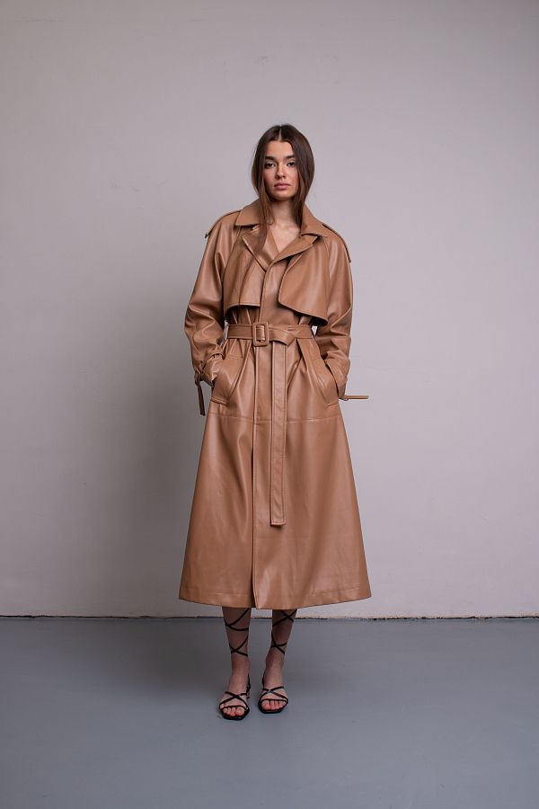 Тренч з екошкіри на замші карамельний С0321/6 #RU# Тренч из экокожи  на замше карамельный С0321/6 № 1