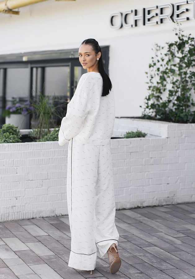 Костюм на зав'язках молочний в піони ЧТ10/4 #RU# Костюм на завязках молочный в пионы ЧТ10/4 № 3