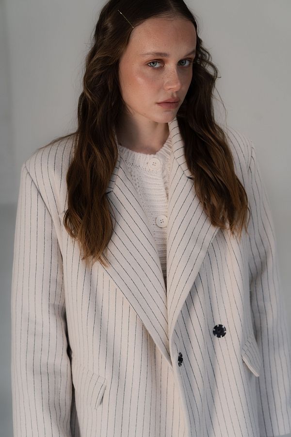 Пальто в смужку світло-бежеве C2304/1 #RU# Пальто в полоску светло-бежевое C2304/1 № 4