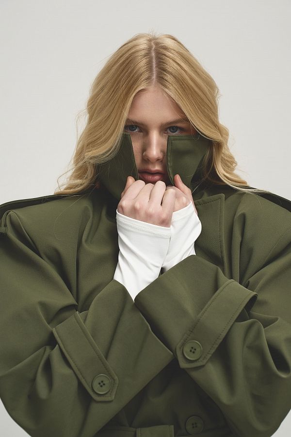 Тренч вкорочений котоновий оливковий PREM/05 #RU# Тренч укороченный котоновый оливковый PREM/05 № 2