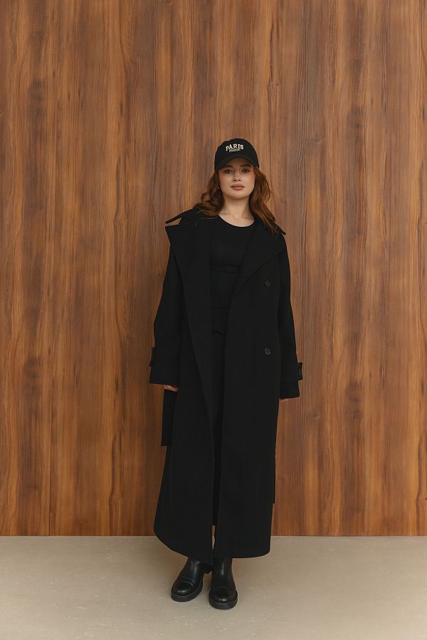Пальто максі на ґудзиках чорне PLMX/3 #RU# Пальто макси на пуговицах черное PLMX/3 № 1