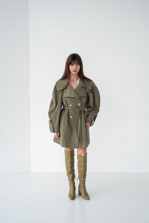 Тренч котоновий короткий хакі С0122/1 #RU# Тренч котоновый короткий хаки (нет в наличии) С0122/1 № 1