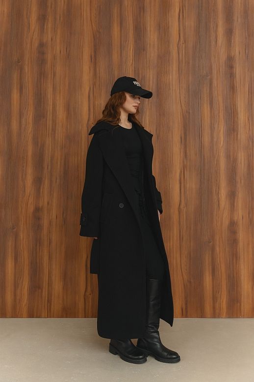 Пальто максі на ґудзиках чорне - №2