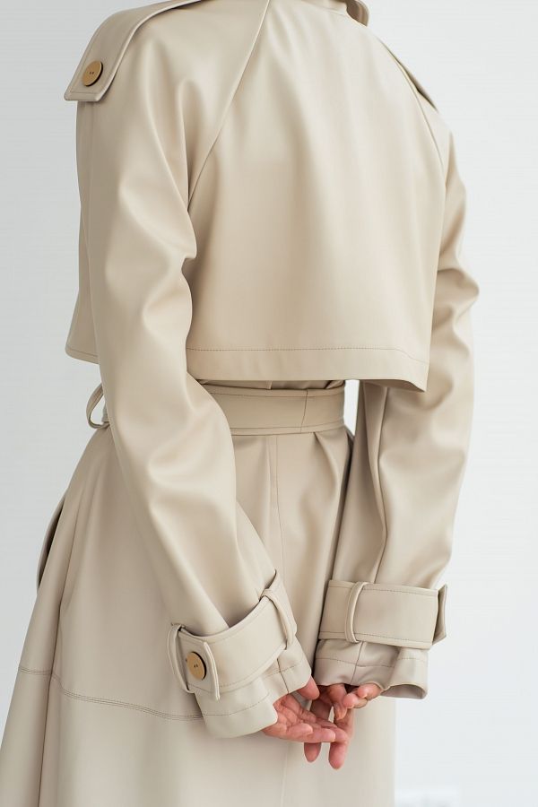 Тренч з екошкіри на замші сіро-бежевий С0321/13 #RU# Тренч из экокожи на замше серо-бежевый С0321/13 № 2