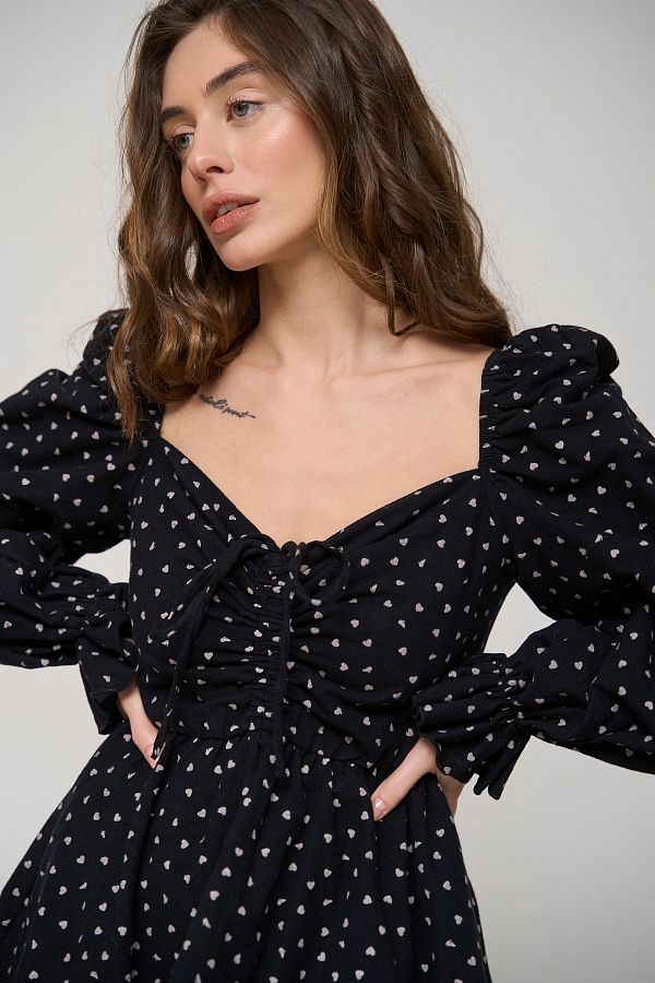 Сукня з подвійною спідницею чорне в білі серця  № 5