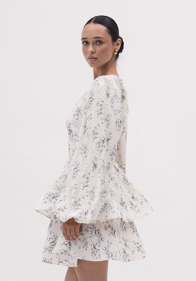 Сукня креш-софт довгий рукав молочний в чорні квіти SKS/02 № 2