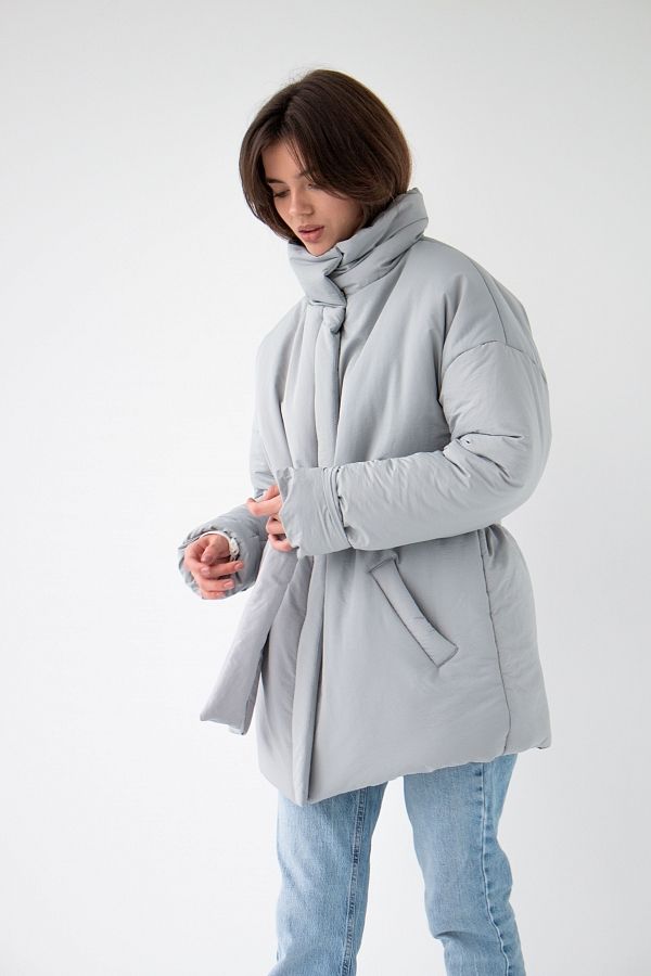 Куртка з поясом на застібці сіра К0422/3 #RU# Куртка с поясом на застежке серая К0422/3 № 3