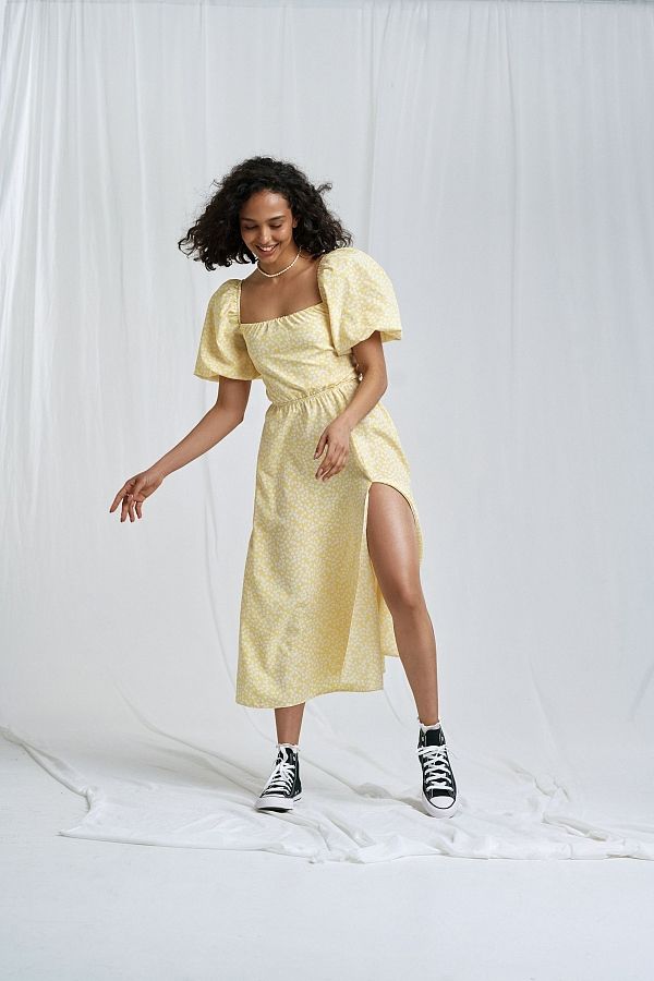 Сукня міді з рукавами ліхтариками жовта D0623/2 № 3