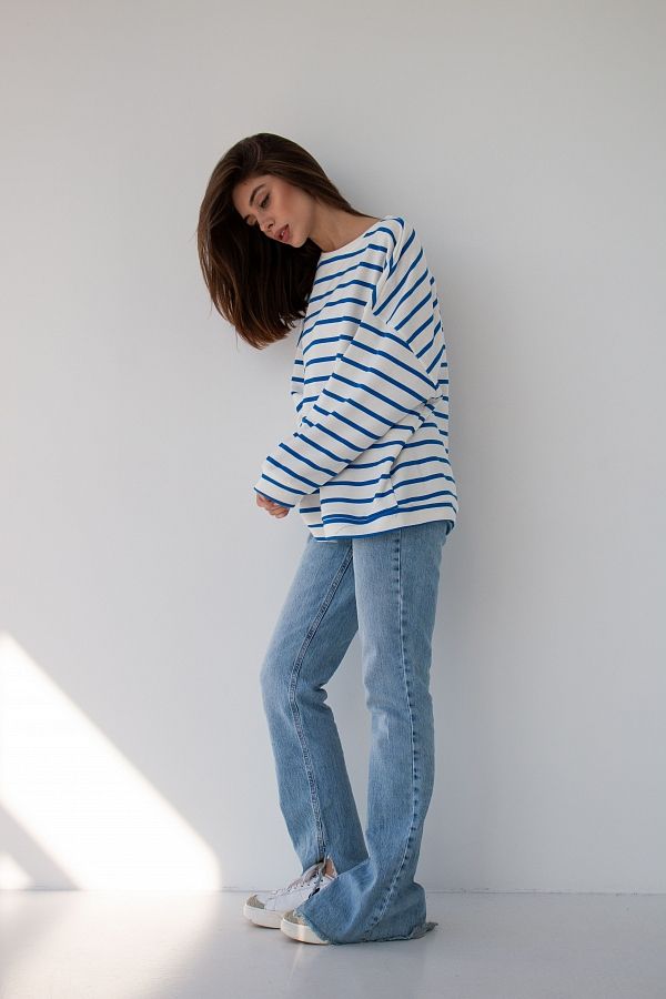 Світшот у смужку синій CR-80950/1 #RU# Свитшоты CR-80950/1 № 1