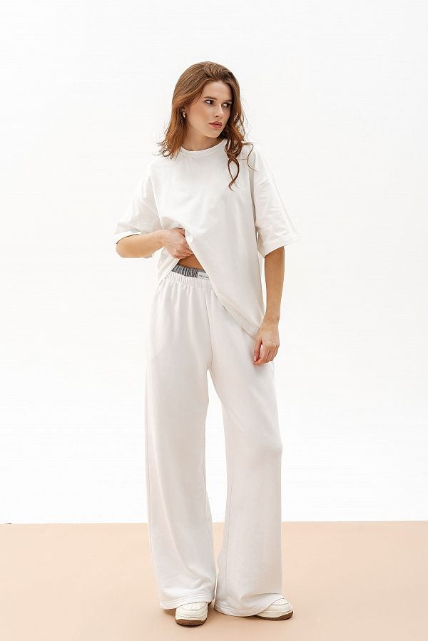 Брюки трикотажні з сірим поясом білі П1537/2 #RU# Брюки трикотажные серые с белым поясом П1537/2 № 1