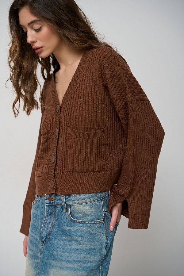 Кардиган з кишенями коричневий ТН220097 #RU# Кардиган с карманами коричневый ТН220097 № 3