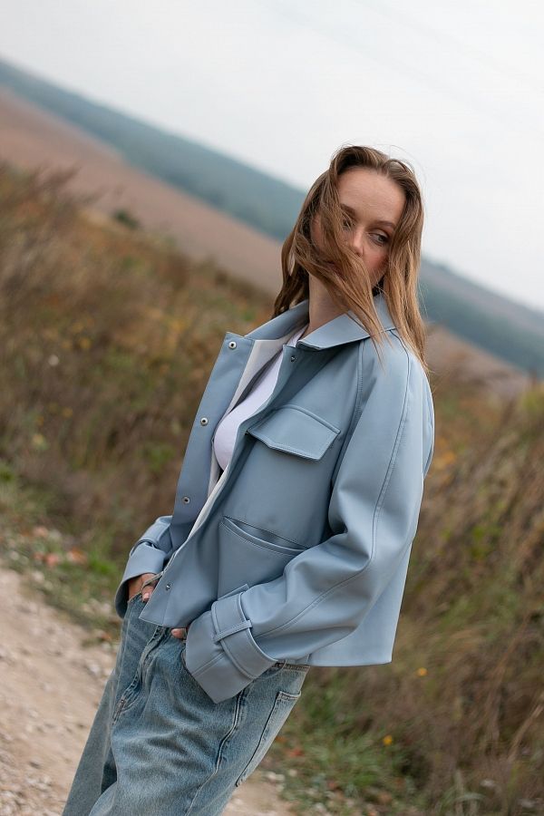 Тренч короткий екошкіра на замші блакитний МБКТ010/5 #RU# Тренч короткий экокожа на замше голубой МБКТ010/5 № 1