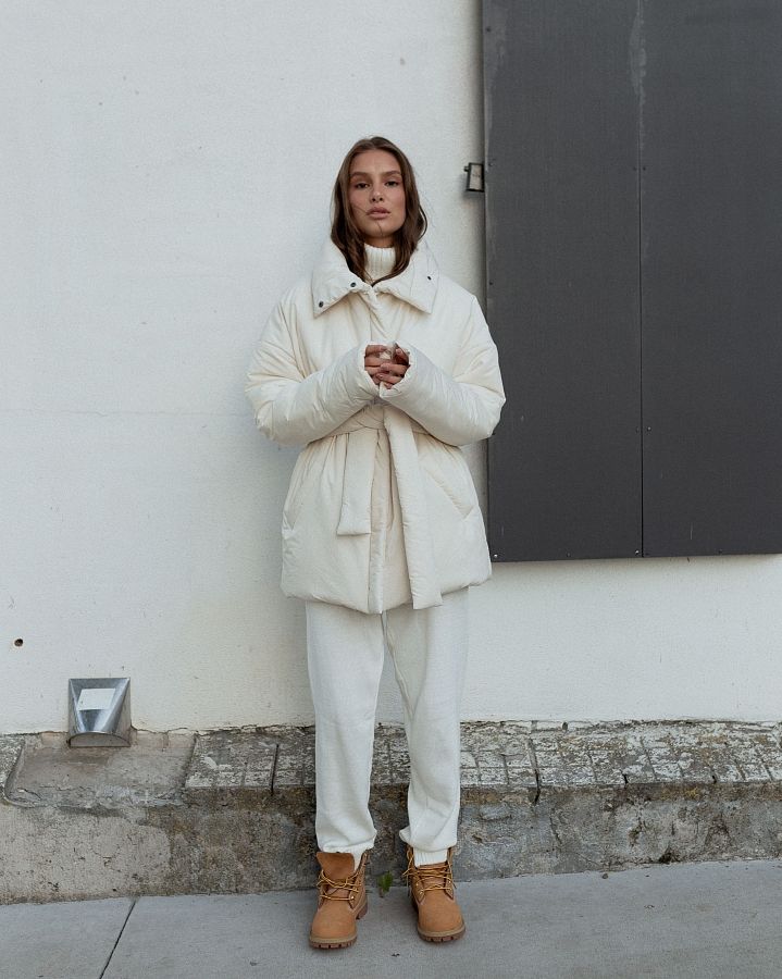 Куртка з поясом на застібці молочна  К0422/1 #RU# Куртка с поясом на застежке молочная (нет в наличии) К0422/1 № 1