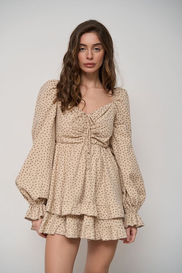 Сукня з подвійною спідницею бежевий в квіти D0923/1/21 № 1