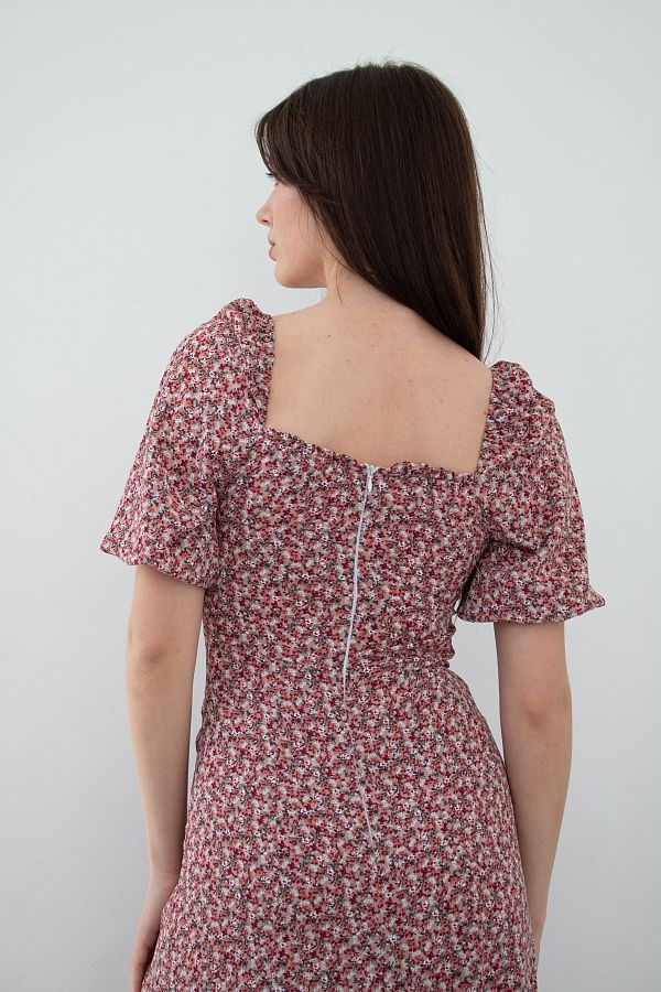 Сукня міді з роспіркою короткий рукав бордова D1021 № 3