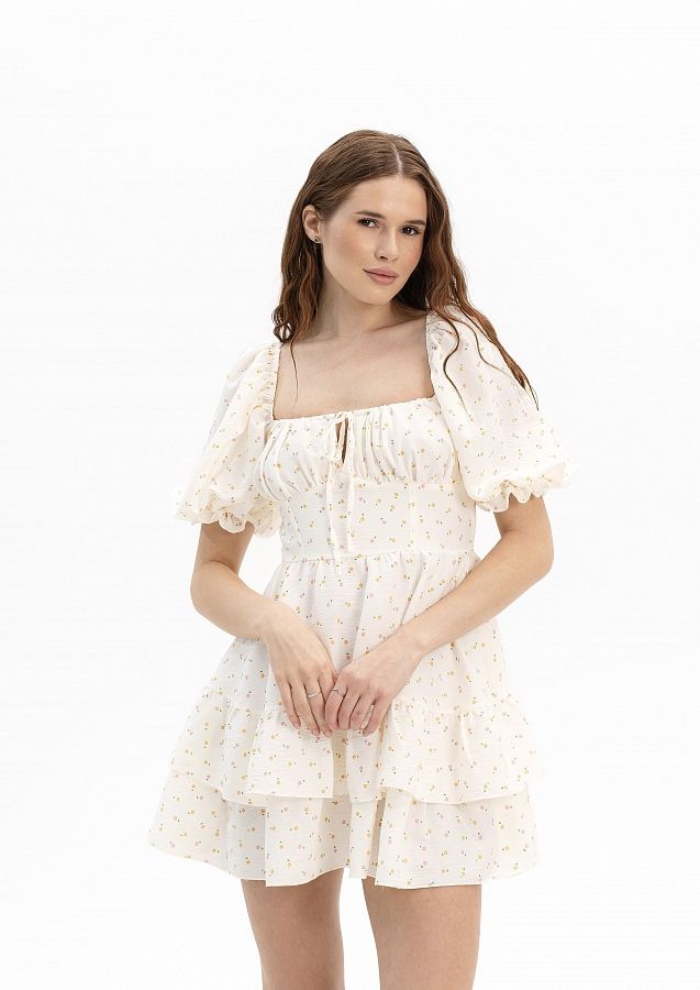 Сукня міні короткий рукав молочна в дрібні квіти ССКР/1 № 1