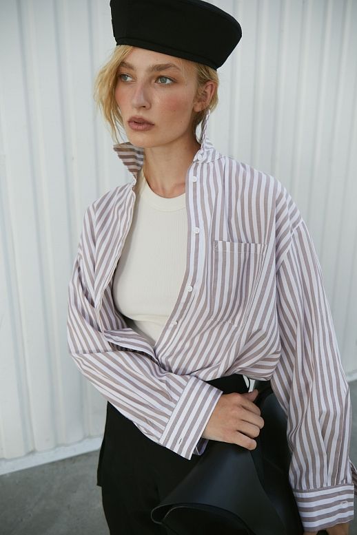 Сорочка смужка 24 бежева - №2