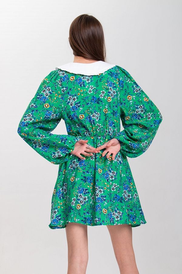 Сукня міні з білим коміром зелена D0423/3 № 4