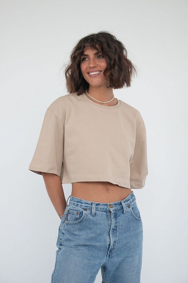 Вкорочена футболка бежева TR30148/2 #RU# Укороченная бежевая футболка TR30148/2 № 2