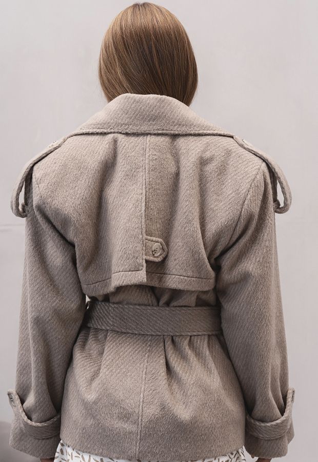 Пальто коротке з широкими плечами під пояс бежеве PL25/01 #RU# Пальто короткое с широкими плечами под пояс бежевое PL25/01 № 3