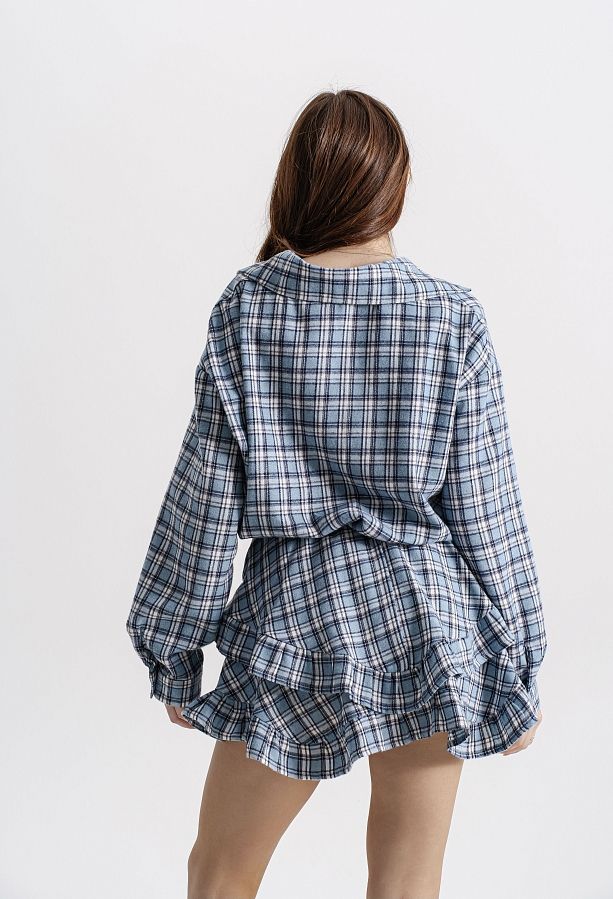 Сорочка oversize в клітинку блакитна P1409/4 #RU# Рубашка oversize в клетку голубая P1409/4 № 3