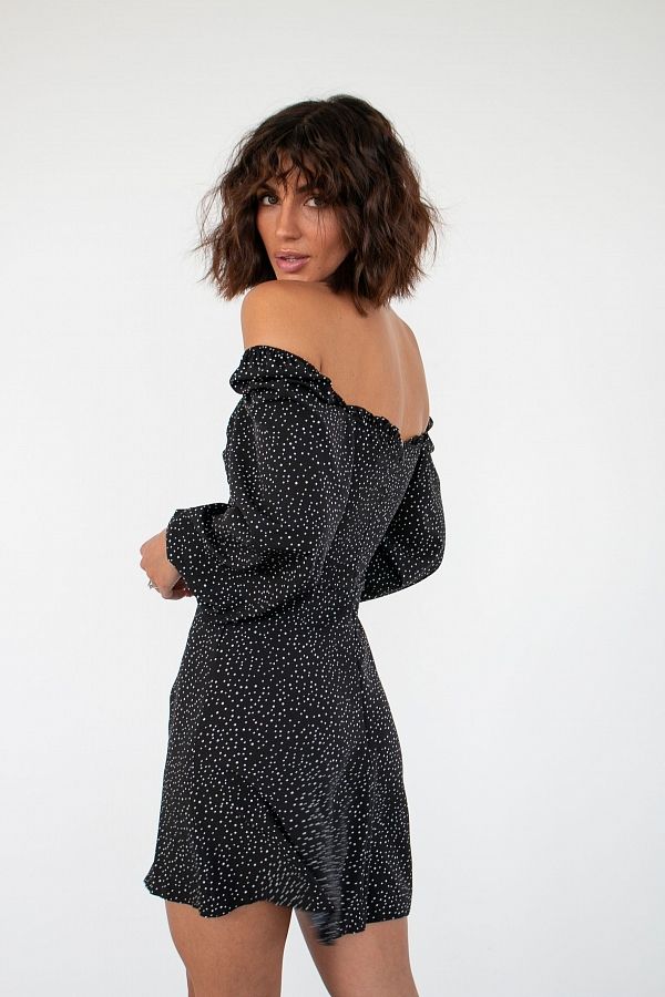 Сукня міні з роспіркою чорна в мілкий горох D0321/3 № 3