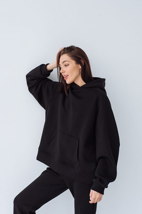 Костюм спортивний утеплений на флісі худі+джогери чорний Н0126/3 #RU# Костюм спортивный утепленный на флисе худи+джогеры черный  Н0126/3 № 3