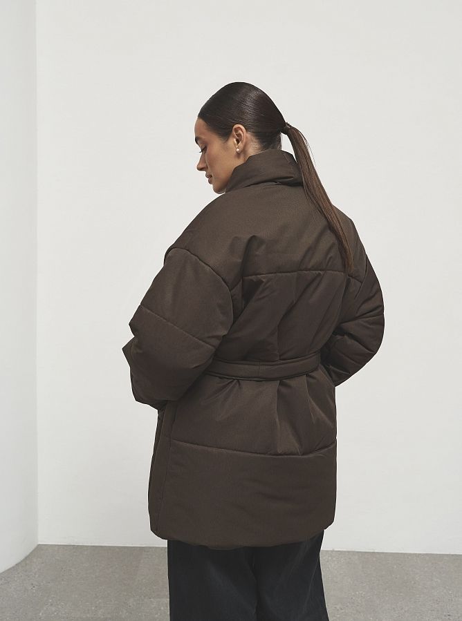 Пуховик подовжений під пояс преміум коричневий PUHPRK01/01 #RU# Пуховик удлиненный под пояс премиум коричневый  PUHPRK01/01 № 4