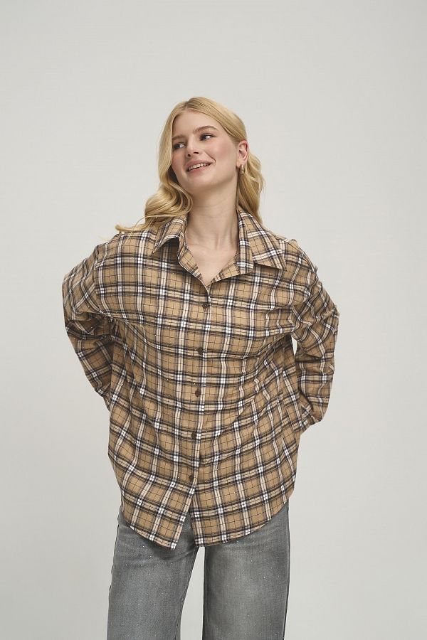 Сорочка в клітинку з камінням бежева SR-KAM/01 #RU# Рубашка в клетку с камнями бежевая SR-KAM/01 № 5