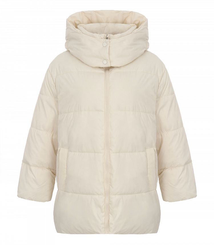  Пуховик подовжений на замку з капюшоном молочний PDK/1 #RU# Пуховик удлиненный на замке с капюшоном молочный PDK/1 № 1