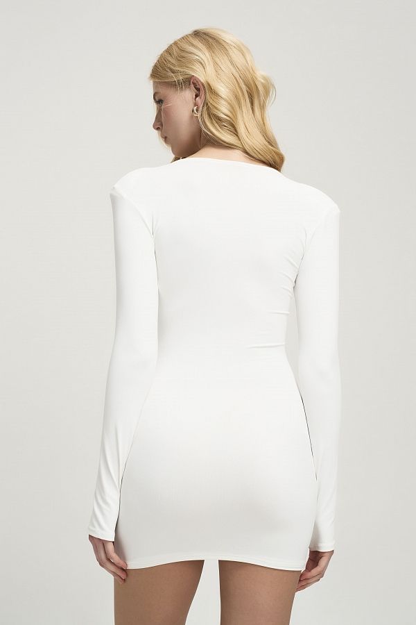Сукня міні приталена з довгим рукавом біла SLIM-DR-MINI/03 № 5
