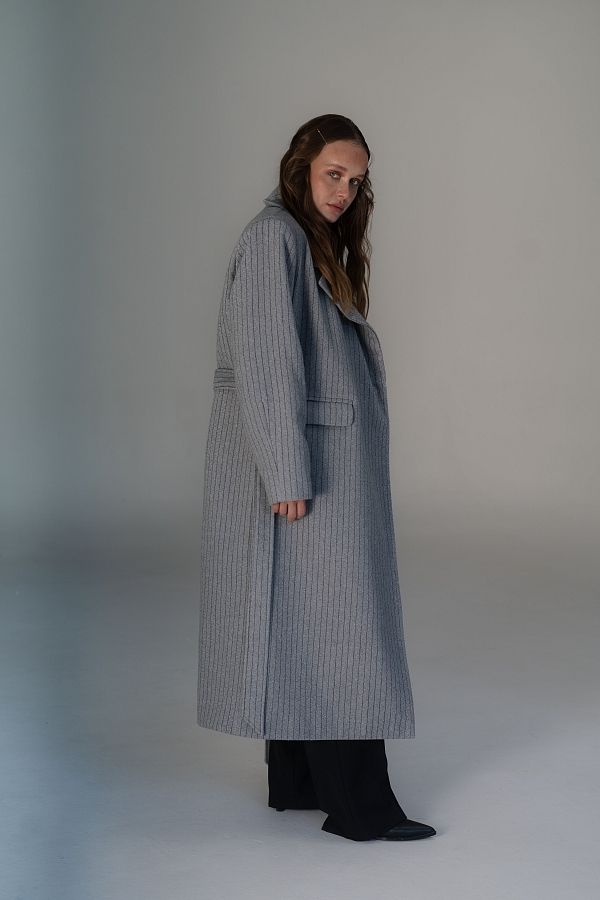 Пальто в смужку сіре C2304/2 #RU# Пальто в полоску серое C2304/2 № 4