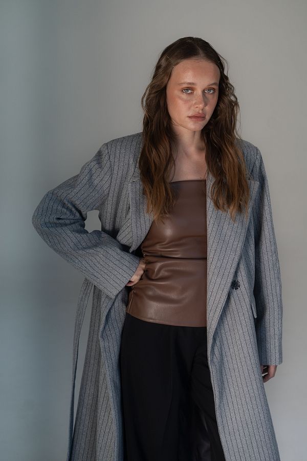 Пальто в смужку сіре C2304/2 #RU# Пальто в полоску серое C2304/2 № 2