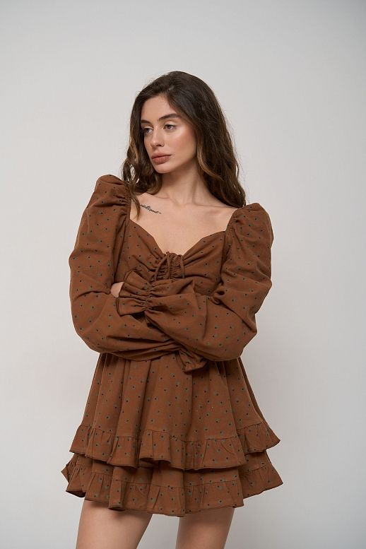 Сукня з подвійною спідницею темно-коричневий в квіти