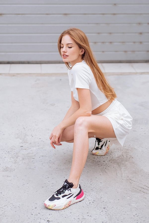 Костюм рубчик футболка с шортами молочный Н1021 #RU# Костюм рубчик футболка с шортами. Н1021 № 3