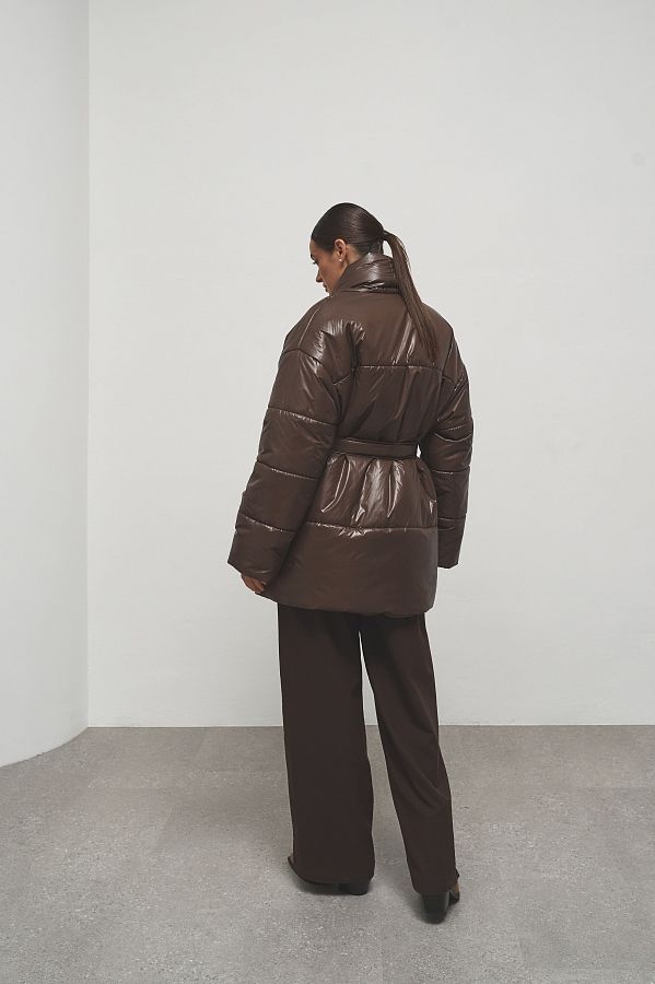 Пуховик подовжений під пояс коричневий PUHPRK10 #RU# Пуховик удлиненный под пояс коричневый PUHPRK10 № 4