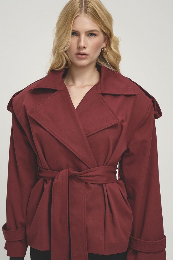 Тренч вкорочений котоновий бордовий PREM/04 #RU# Тренч укороченный котоновый бордовый PREM/04 № 5