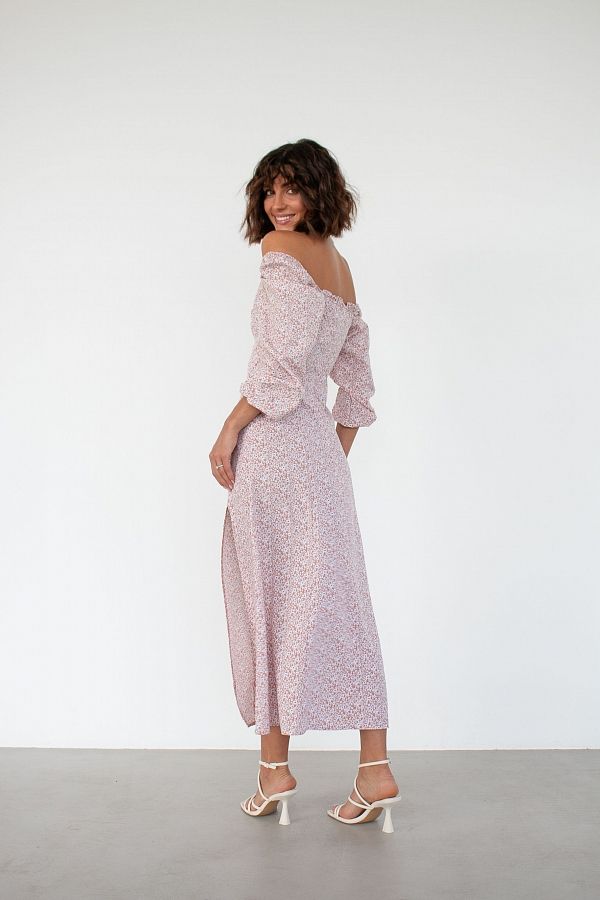 Сукня міді з роспіркою довгий рукав бежева D0521ДР/6 № 4