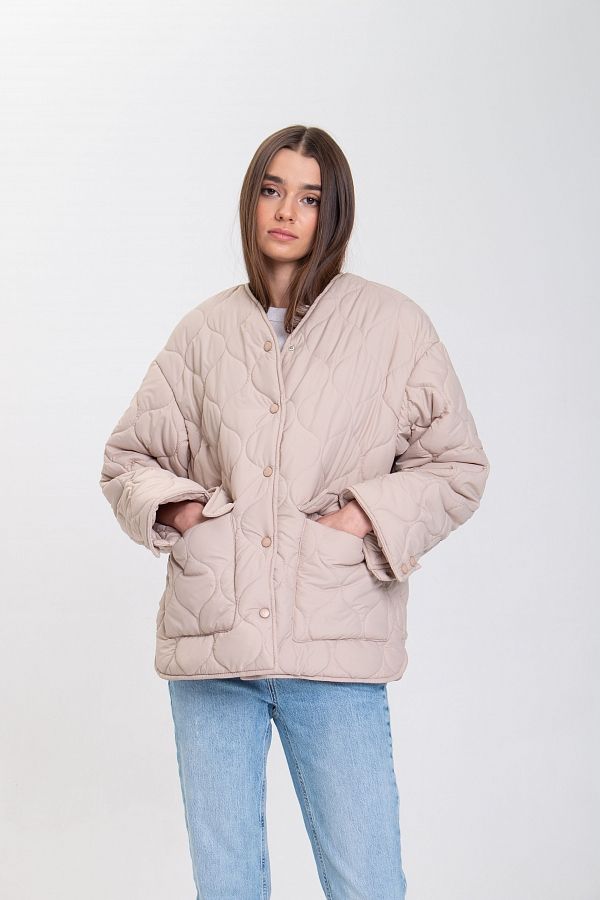Куртка на кнопках з кишенями візерунок хвилька бежева К0423/5 #RU# Куртка на кнопках с карманами узор волна беж К0423/5 № 1