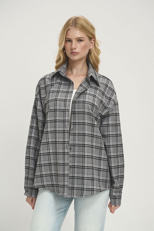 Сорочка в клітинку з камінням сіра - №2