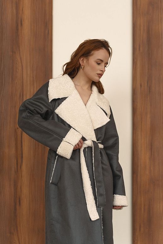 Дублянка максі сіра з білим коміром - №2