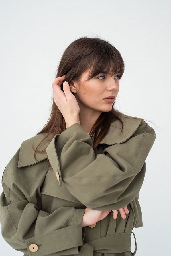 Тренч котоновий короткий хакі С0122/1 #RU# Тренч котоновый короткий хаки (нет в наличии) С0122/1 № 3