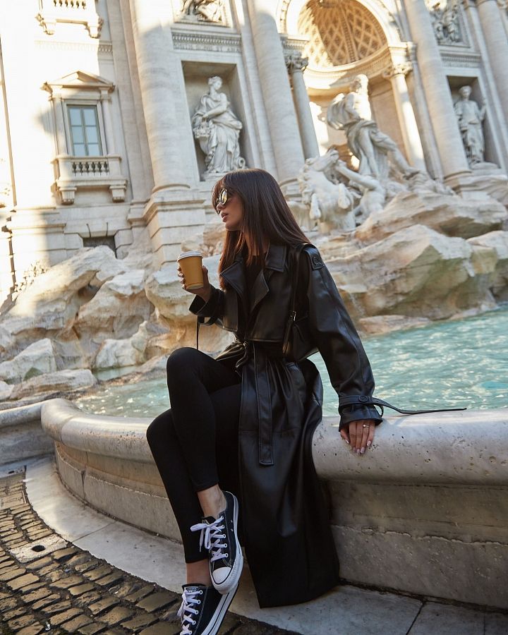 Тренч з екошкіри на замші чорний С0321/9 #RU# Тренч из экокожи на замше черный С0321/9 № 4