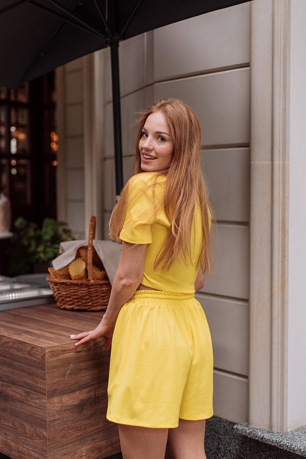 Костюм рубчик футболка з шортами жовтий Н1021/14 #RU# Костюм рубчик футболка с шортами желтый Н1021/14 № 4