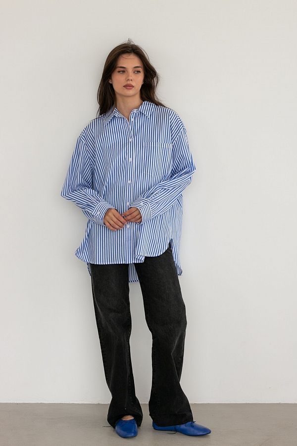 Сорочка oversize синя смужка one size МБСЧ001/1 #RU# Рубашка в полоску oversize синяя МБСЧ001/1 № 3