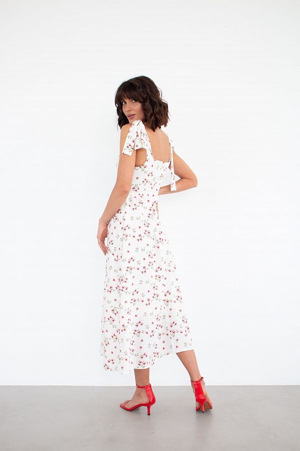 Cарафан з зав'язках молочний в червоні квіти SY11 № 4