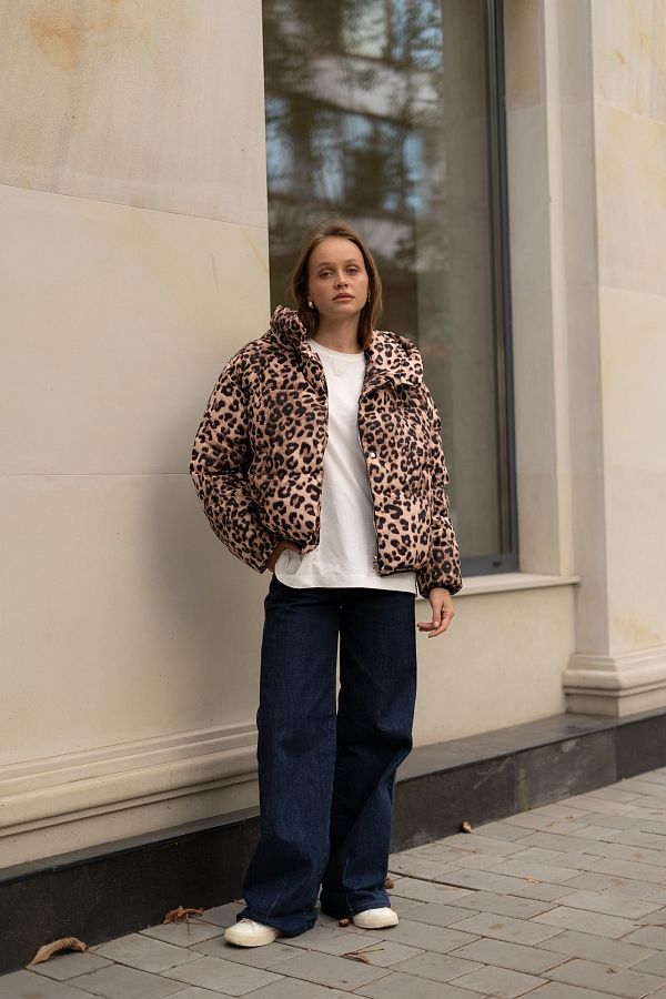 Пуховик принт з капюшоном леопардовий 240901/1 #RU# Пуховик принт с капюшоном 24/1 240901/1 № 1